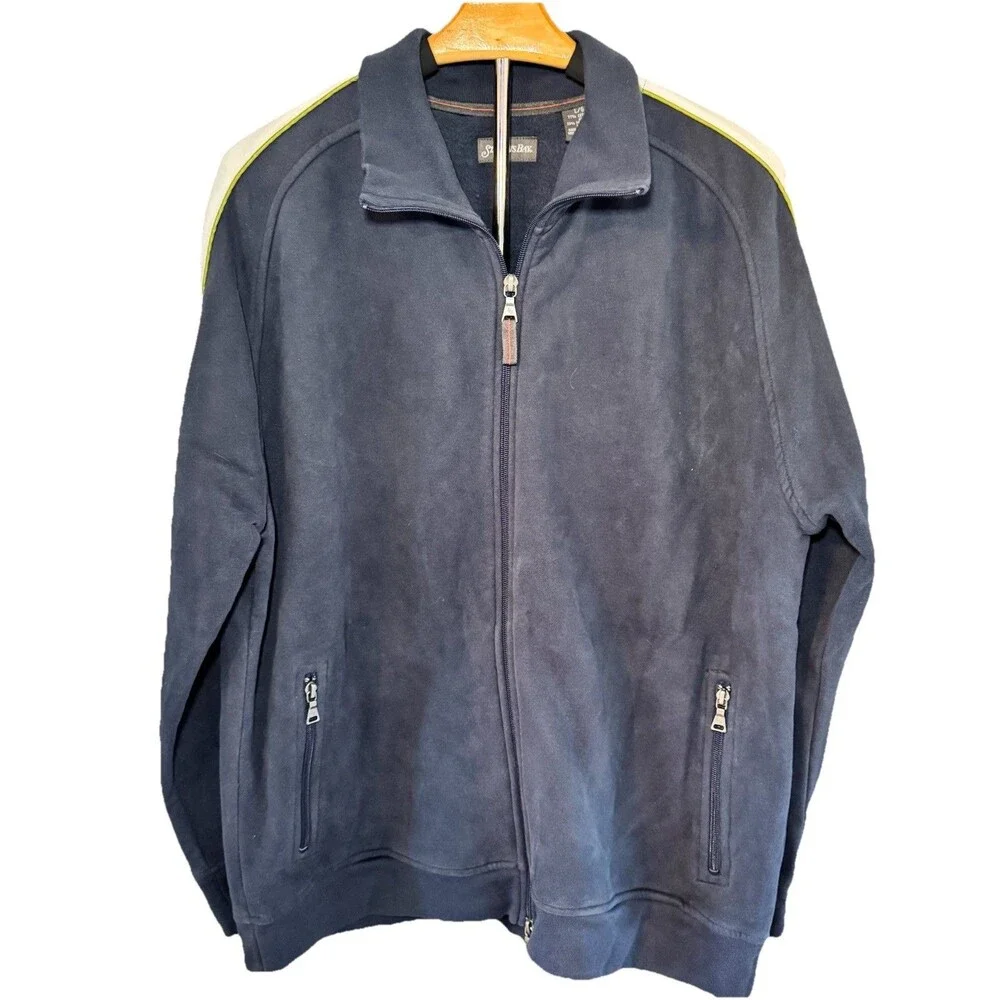 St Johns Bay Mens Navy Quarter‎ Zip Track Jacket Athletic Style Size LARGE